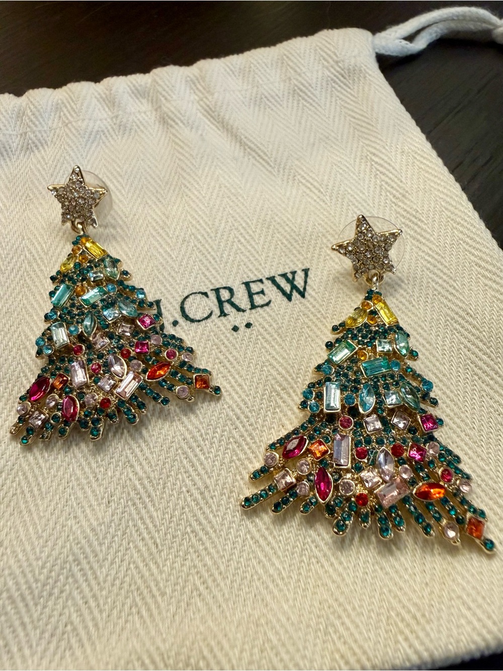 J. Crew Multicolor Gemstone Holiday Tree Drop Earrings